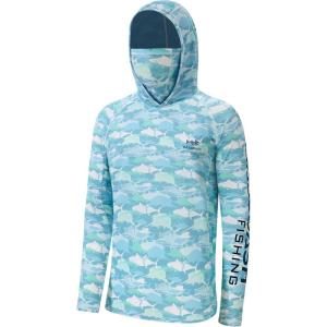 image:imageBASSDASH Mens UPF 50 Hooded Breathable Camo Shirts with Face Mask Lightweight Neck Gaiter Fishing Hiking Hoodie Shirt FS51MFish Camo