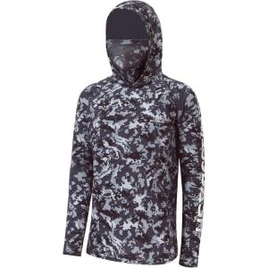 image:imageBASSDASH Mens UPF 50 Hooded Breathable Camo Shirts with Face Mask Lightweight Neck Gaiter Fishing Hiking Hoodie Shirt FS51MNight Digital Camo