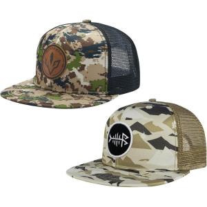 image:imageBASSDASH 2 Pack Flat Brim Trucker Cap Adjustable Snapback Hat Mesh Back for Men Women Fishing HuntingPack of 2  Highland  Mountain Camo