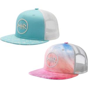 image:imageBASSDASH 2 Pack Flat Brim Trucker Cap Adjustable Snapback Hat Mesh Back for Men Women Fishing HuntingPack of 2  Turquoise  Rosy Clouds
