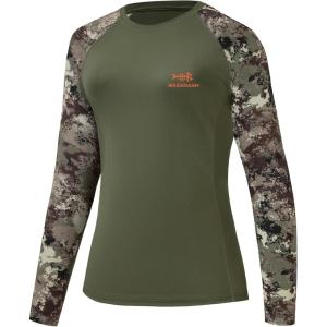 image:imageBASSDASH Womens Camo Hunting Shirt Long Sleeve UPF 50 Sun Protection Performance Tee Fishing HikingOlive GreenGrunge Camo