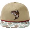 image:imageBASSDASH Embroidered Soft Top Flat Brim Duck Hat Snapback Cap for Hunting Fishing and Outdoor ActivitiesColor Block CamoTrout