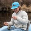 image:imageBASSDASH Embroidered Soft Top Flat Brim Duck Hat Snapback Cap for Hunting Fishing and Outdoor ActivitiesSky BlueRainbow Trout