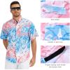 image:imageBASSDASH Mens UPF 50 Short Sleeve Button Down Fishing Shirt Breathable Lightweight for Outdoors Hiking CampingBluepink Ocean Wave