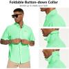 image:imageBASSDASH Mens UPF 50 Short Sleeve Button Down Fishing Shirt Breathable Lightweight for Outdoors Hiking CampingBright Mint Green