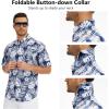 image:imageBASSDASH Mens UPF 50 Short Sleeve Button Down Fishing Shirt Breathable Lightweight for Outdoors Hiking CampingDark Blue Hawaii Palm Leaf