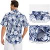 image:imageBASSDASH Mens UPF 50 Short Sleeve Button Down Fishing Shirt Breathable Lightweight for Outdoors Hiking CampingDark Blue Hawaii Palm Leaf