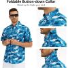 image:imageBASSDASH Mens UPF 50 Short Sleeve Button Down Fishing Shirt Breathable Lightweight for Outdoors Hiking CampingOcean Blue Fish