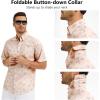 image:imageBASSDASH Mens UPF 50 Short Sleeve Button Down Fishing Shirt Breathable Lightweight for Outdoors Hiking CampingPink Camping Day