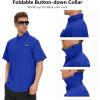 image:imageBASSDASH Mens UPF 50 Short Sleeve Button Down Fishing Shirt Breathable Lightweight for Outdoors Hiking CampingVivid Blue