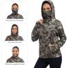 image:imageBASSDASH Womens Fleece Fishing Hoodie with Neck Gaiter Water Resistant Performance Hiking Sweatshirt PulloverGrunge Camo No Logo at Sleeve