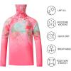 image:imageBASSDASH Youth UPF 50 Hooded Shirts with Mask UV Neck Gaiter Sun Protection Long Sleeve T Shirt for Fishing SwimPink Leaves Gradient