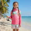 image:imageBASSDASH Youth UPF 50 Hooded Shirts with Mask UV Neck Gaiter Sun Protection Long Sleeve T Shirt for Fishing SwimPink Leaves Gradient