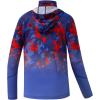 image:imageBASSDASH Youth UPF 50 Hooded Shirts with Mask UV Neck Gaiter Sun Protection Long Sleeve T Shirt for Fishing SwimRed Blue Camo Gradient