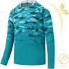 image:imageBASSDASH Youth UPF50 Performance T Shirt with Hood Long Sleeve Fishing Hiking Sun Shirt FS03YGreen Fish Gradient