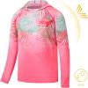 image:imageBASSDASH Youth UPF50 Performance T Shirt with Hood Long Sleeve Fishing Hiking Sun Shirt FS03YPink Leaves Gradient