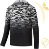 image:imageBASSDASH Youth UPF50 Performance T Shirt with Hood Long Sleeve Fishing Hiking Sun Shirt FS03YWhite Grey Fish Gradient