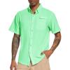 image:imageBASSDASH Mens UPF 50 Short Sleeve Button Down Fishing Shirt Breathable Lightweight for Outdoors Hiking CampingBright Mint Green