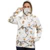 image:imageBASSDASH Womens Fleece Fishing Hoodie with Neck Gaiter Water Resistant Performance Hiking Sweatshirt PulloverSnow Woodland Camo No Logo at Sleeve