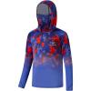 image:imageBASSDASH Youth UPF 50 Hooded Shirts with Mask UV Neck Gaiter Sun Protection Long Sleeve T Shirt for Fishing SwimRed Blue Camo Gradient