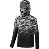image:imageBASSDASH Youth UPF 50 Hooded Shirts with Mask UV Neck Gaiter Sun Protection Long Sleeve T Shirt for Fishing SwimWhite Grey Fish Gradient