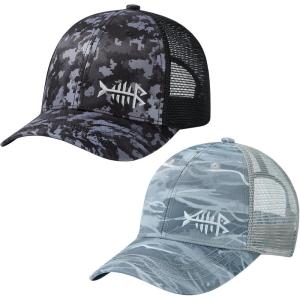 image:imageBASSDASH 2 Pack Altimate Fishing Hunting Hat Mesh Back for Men Women Adjustable Baseball Trucker Cap Camo Blaze OrangeNight Digital Camo  Grey Camo