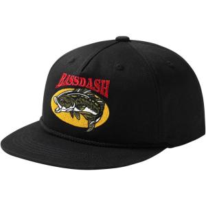 image:imageBASSDASH Embroidered Soft Top Flat Brim Duck Hat Snapback Cap for Hunting Fishing and Outdoor ActivitiesBlackLargemouth Bass