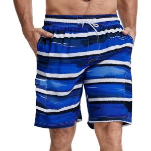 image:imageBASSDASH Mens 9 Swim Trunks UPF 50 Quick Dry Lightweight Beach Board Shorts with Mesh Lining for Fishing amp Water SportsBlue  White Stripes