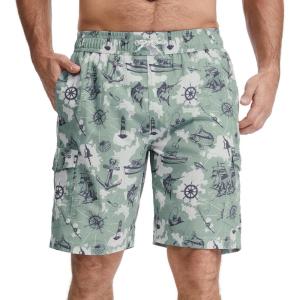 image:imageBASSDASH Mens 9 Swim Trunks UPF 50 Quick Dry Lightweight Beach Board Shorts with Mesh Lining for Fishing amp Water SportsGreen Sea Map