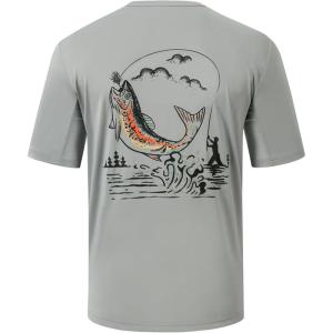 image:imageBASSDASH Mens Graphic TShirts Short Sleeve Fishing Shirt UPF 50 Moisture Wicking UV Sun Protection FS36MAsh GreyRainbow Trout
