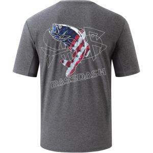 image:imageBASSDASH Mens Graphic TShirts Short Sleeve Fishing Shirt UPF 50 Moisture Wicking UV Sun Protection FS36MHeather GreyFlag Bass
