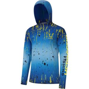 image:imageBASSDASH Mens UPF 50 Camo Fishing Hoodie Shirt Quick Dry UV Sun Protection Long Sleeve Outdoor Hiking Hooded Shirts FS52MBlue Scale Camo