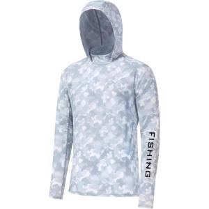 image:imageBASSDASH Mens UPF 50 Camo Fishing Hoodie Shirt Quick Dry UV Sun Protection Long Sleeve Outdoor Hiking Hooded Shirts FS52MGrey Camo