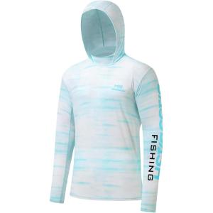 image:imageBASSDASH Mens UPF 50 Camo Fishing Hoodie Shirt Quick Dry UV Sun Protection Long Sleeve Outdoor Hiking Hooded Shirts FS52MLight Blue Ripple Camo