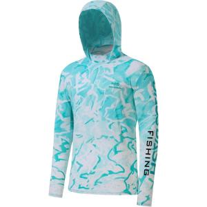 image:imageBASSDASH Mens UPF 50 Camo Fishing Hoodie Shirt Quick Dry UV Sun Protection Long Sleeve Outdoor Hiking Hooded Shirts FS52MMint Ocean Wave