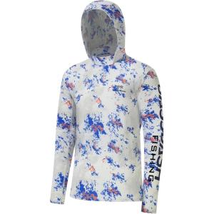 image:imageBASSDASH Mens UPF 50 Camo Fishing Hoodie Shirt Quick Dry UV Sun Protection Long Sleeve Outdoor Hiking Hooded Shirts FS52MOrange Blue Camo