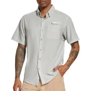 image:imageBASSDASH Mens UPF 50 Short Sleeve Button Down Fishing Shirt Breathable Lightweight for Outdoors Hiking CampingCool Grey