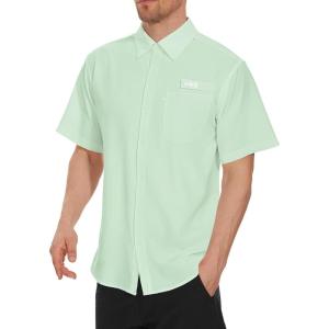 image:imageBASSDASH Mens UPF 50 Short Sleeve Button Down Fishing Shirt Breathable Lightweight for Outdoors Hiking CampingLight Green