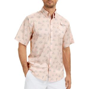 image:imageBASSDASH Mens UPF 50 Short Sleeve Button Down Fishing Shirt Breathable Lightweight for Outdoors Hiking CampingPink Camping Day