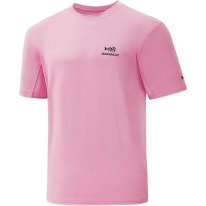 image:imageBASSDASH Mens UPF 50 Sun Protection Fishing Shirt Short Sleeve UV TShirtLight PinkBlack Logo