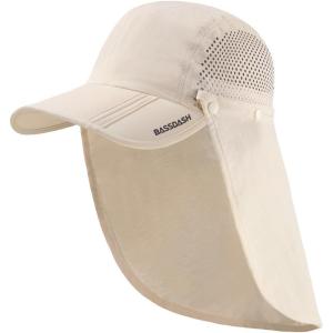 image:imageBASSDASH UPF 50 Foldable Fishing Hat Baseball Cap with Removable Neck Flap Portable for Men Women Golf HikingBeige With Foldable Brim