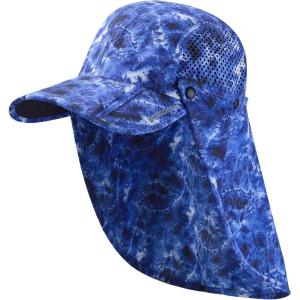 image:imageBASSDASH UPF 50 Foldable Fishing Hat Baseball Cap with Removable Neck Flap Portable for Men Women Golf HikingBlue Camo With Foldable Brim