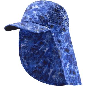 image:imageBASSDASH UPF 50 Foldable Fishing Hat Baseball Cap with Removable Neck Flap Portable for Men Women Golf HikingBlue Camo With Unfoldable Brim