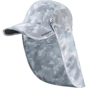 image:imageBASSDASH UPF 50 Foldable Fishing Hat Baseball Cap with Removable Neck Flap Portable for Men Women Golf HikingLight Grey Camo With Foldable Brim