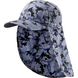image:imageBASSDASH UPF 50 Foldable Fishing Hat Baseball Cap with Removable Neck Flap Portable for Men Women Golf HikingStorm Camo With Unfoldable Brim