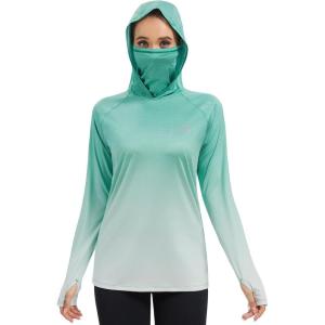 image:imageBASSDASH Womens Fishing Hoodie Shirt with Face Mask Thumb Holes UPF 50 FS23WAqua Green Spot Gradient