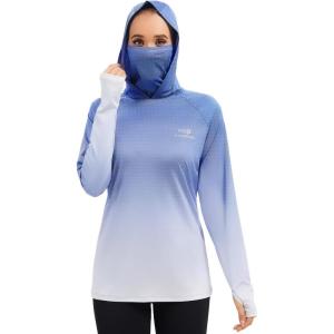 image:imageBASSDASH Womens Fishing Hoodie Shirt with Face Mask Thumb Holes UPF 50 FS23WBlue Spot Gradient