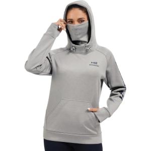 image:imageBASSDASH Womens Fleece Fishing Hoodie with Neck Gaiter Water Resistant Performance Hiking Sweatshirt PulloverLight Heather Grey