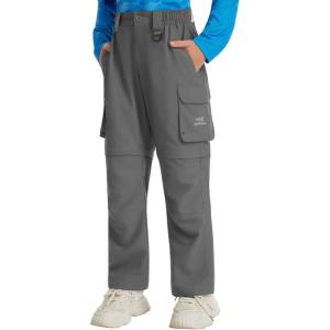 image:imageBASSDASH Youth Convertible Hiking Pants ZipOff Cargo Shorts UPF 50 Water Resistant Quick Dry for Kids Fishing Outdoor FP02YDark Grey