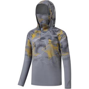image:imageBASSDASH Youth UPF 50 Hooded Shirts with Mask UV Neck Gaiter Sun Protection Long Sleeve T Shirt for Fishing SwimGeometrical Gradient